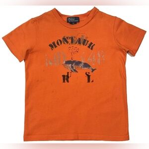 NEW RALPH LAUREN POLO T SHIRT 5 BOYS KIDS MONTAUK NY BEACH WHALE US RL ORANGE